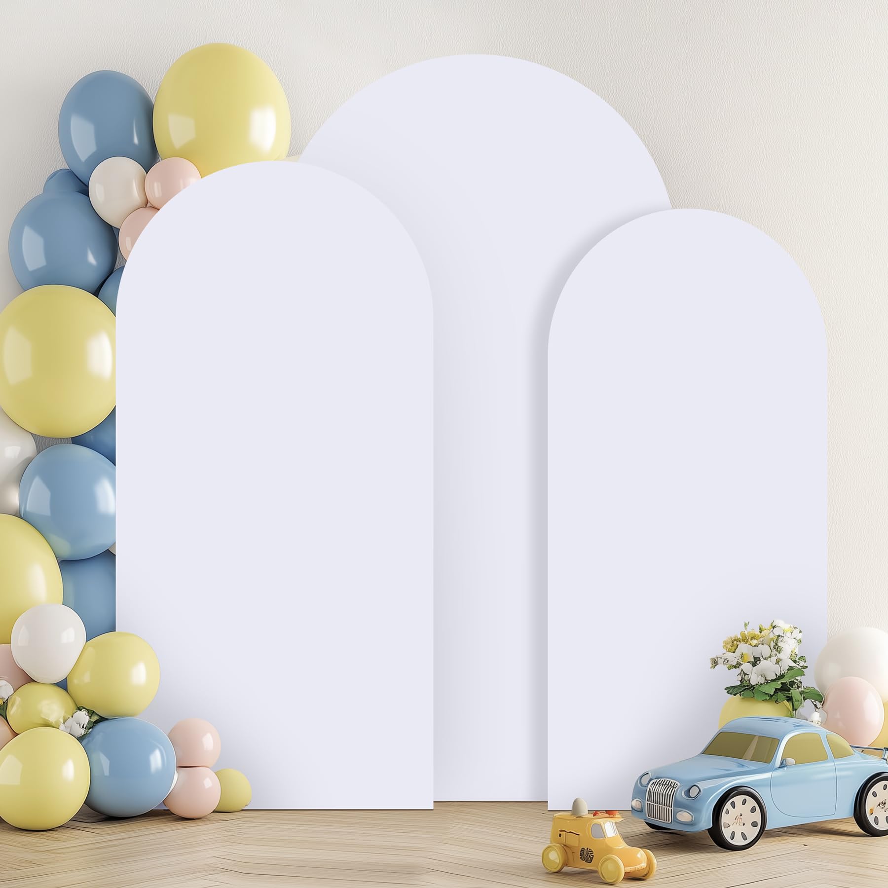 White Arch Backdrop Cover Set of 3 (6FT 5FT 4FT) Spandex 2-Sided Round Top Chiara Fitted Wedding Arch Cover Backdrop for Wedding Birthday Party Arch
