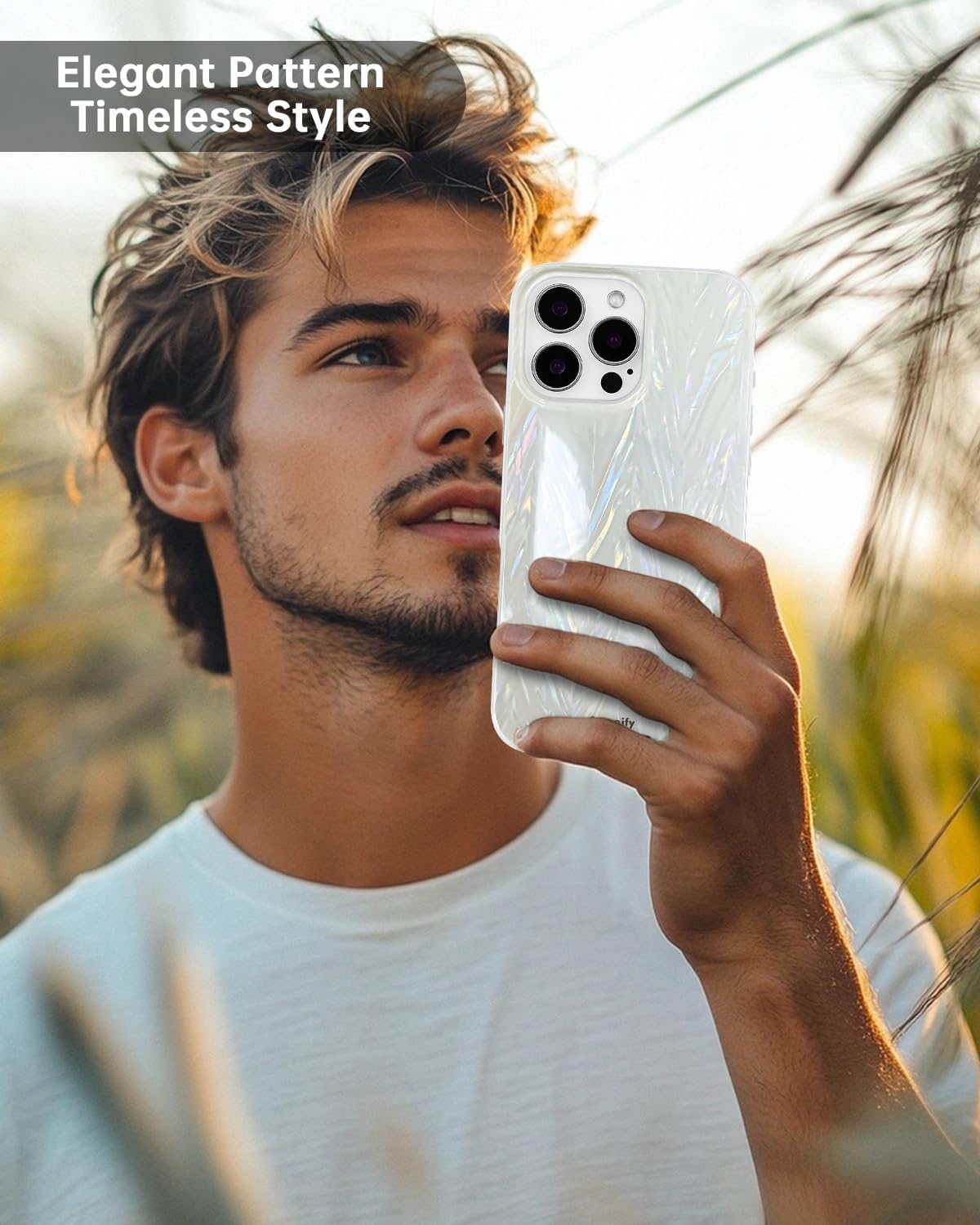 SCORPIFY for iPhone 15 Pro Case [Compatible with MagSafe] with Colorful Pearl Aurora Spine Design, Cute Clear Magnetic Phone Cover for Women Girls and Men,Bumper with Mother of Pearl Shell Pattern - Image 6