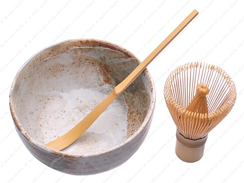 Miniatura 2 de Juego de cuencos de cerámica para ceremonia de té matcha japonés con batidor y cuchara de bambú, biegeverde, 5 pulgadas (diámetro) x 2-34 pulgadas