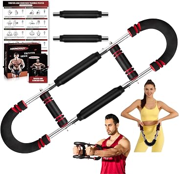 Twister Arm Trainer, 30-60 lbs Adjustable Twister Arm Chest Exerciser with 2 Spring & Poster for Men & Women, Detachable Power Twister Home Fitness Equipment for Enhancing Upper Body Muscle -Red