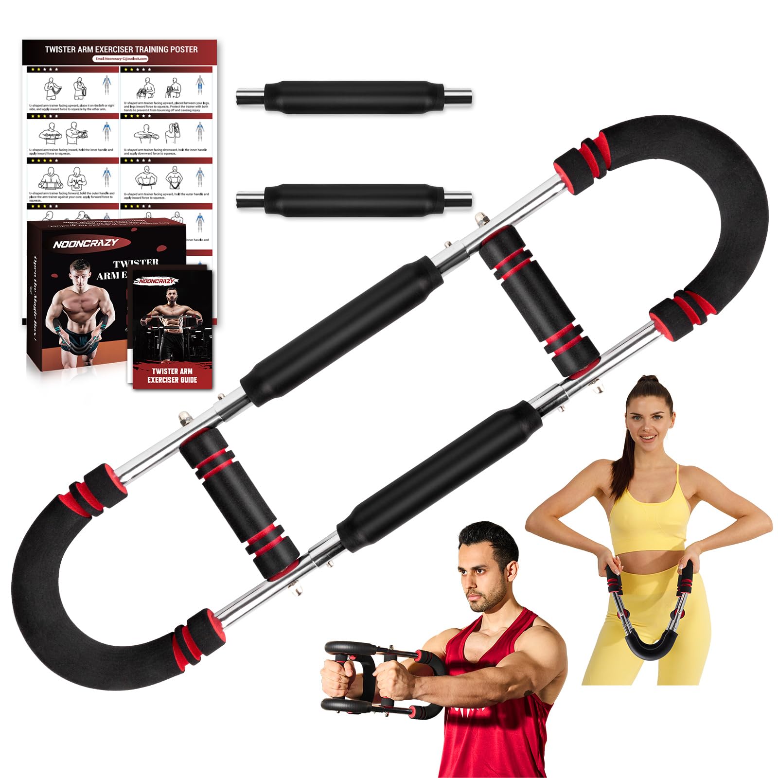 Twister Arm Trainer, 30-60 lbs Adjustable Twister Arm Chest Exerciser with 2 Spring &amp; Poster for Men &amp; Women, Detachable Power Twister Home Fitness Equipment for Enhancing Upper Body Muscle -Red