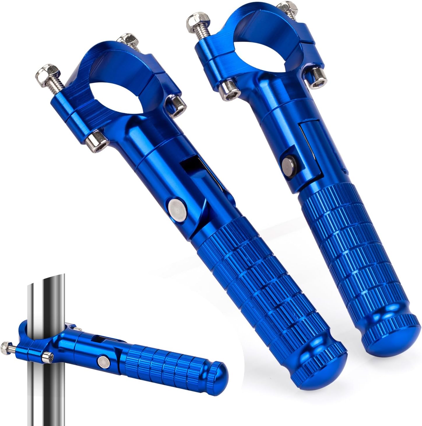 XINGWU 1.25" Foldable Motorcycle Highway Foot Pegs Universal for 32mm Crash Bars CNC Anti-Slip Foot Rest Pedals for Harley Touring Honda Yamaha Suzuki Motorbike Electric Dirt Pit Bike (Blue)