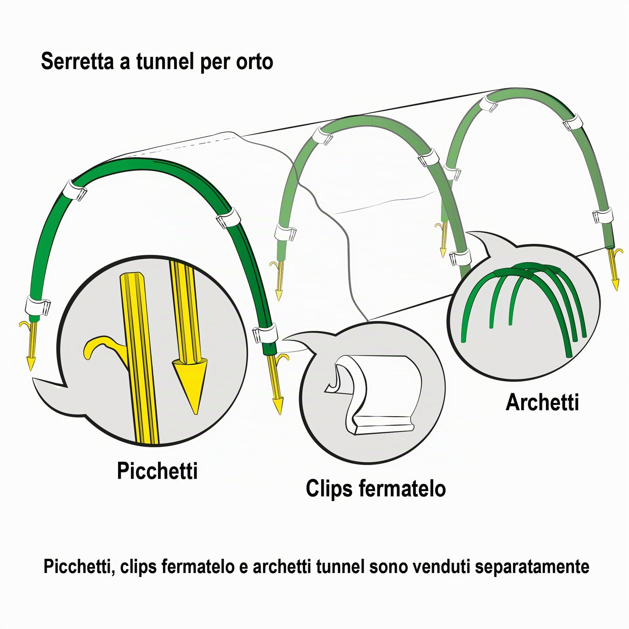TENAX Arcos de Plástico para Invernaderos Túnel, Verde, (6 Tubos de 85 cm + 3 Conectores de 15 cm) para Crear la Estructura de Invernaderos Túnel para Huertos