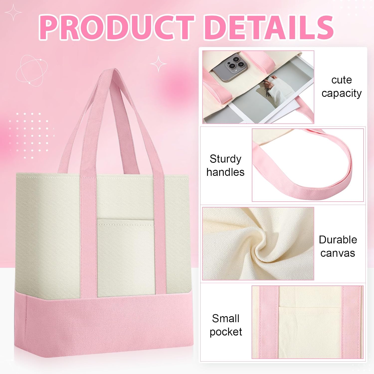 Sanwuta 6 Pcs Mini Canvas Tote Bags Bulk with Pocket, Pastel image 3