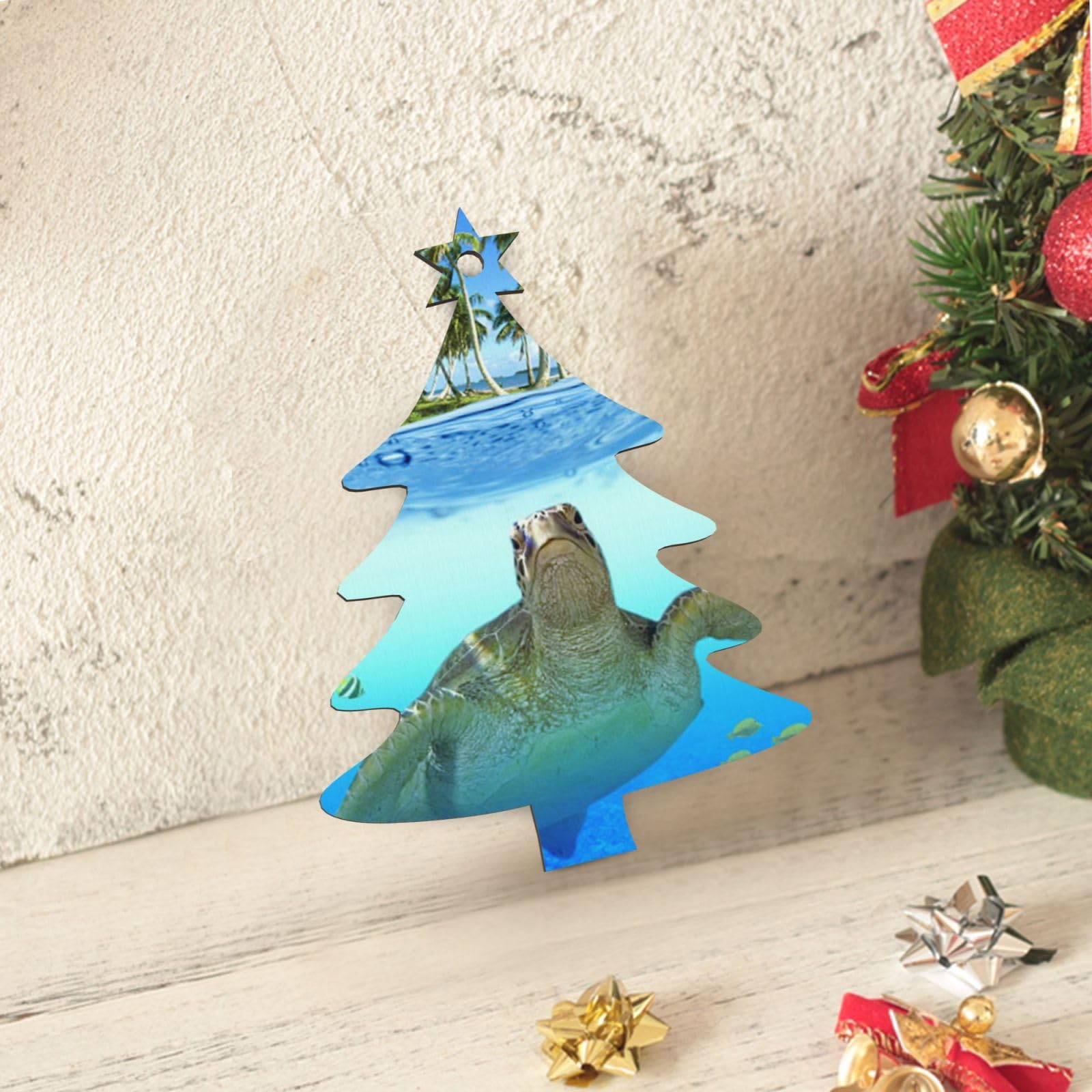 Tartaruga marina Stampa Ornamenti di Natale in legno Ornamenti per albero di Natale Decorazioni Fetta di legno Ornamenti con corde per decorazioni natalizie