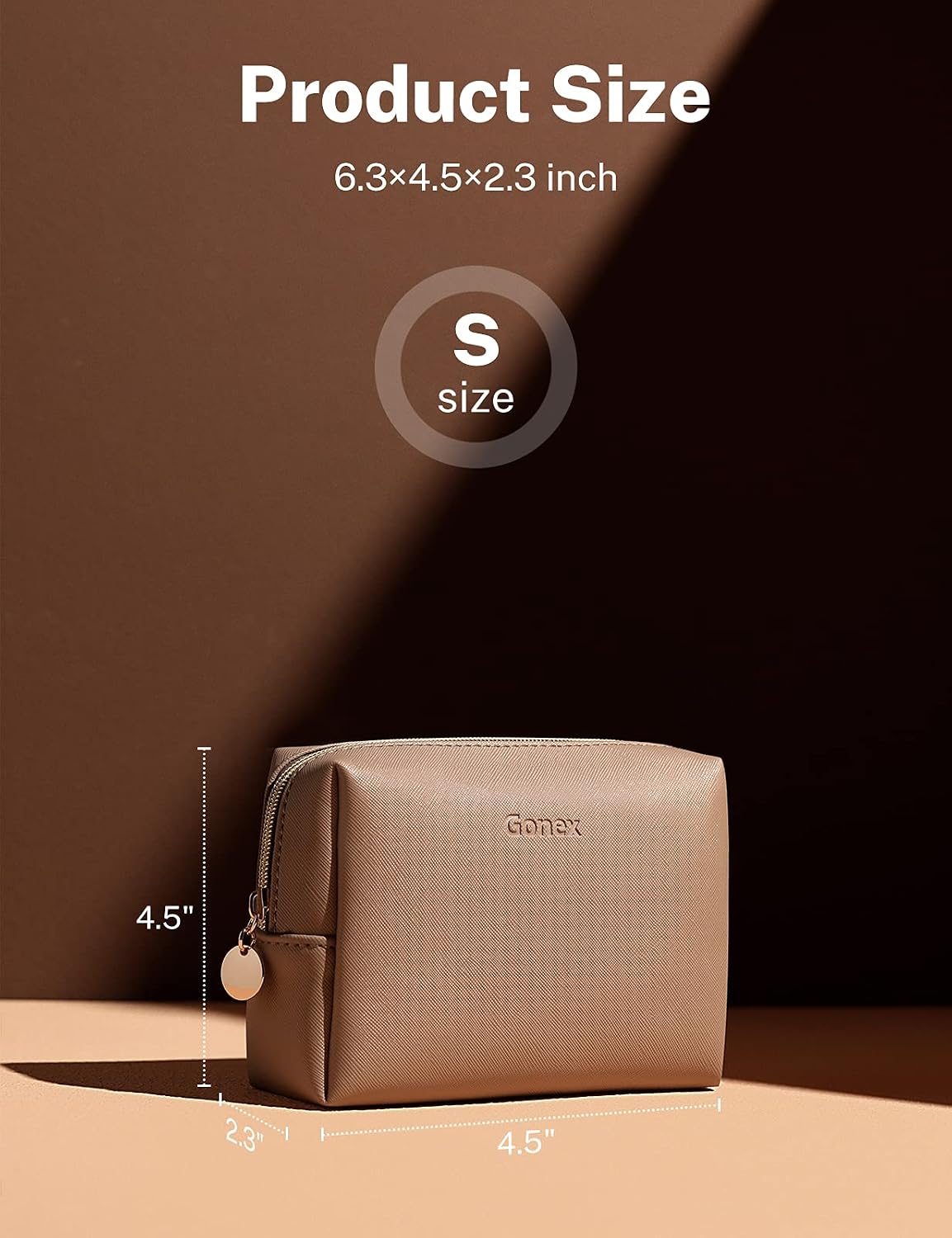 Gonex Small Makeup Bag for Purse, Water-Resistant PU Vegan Leather Travel Cosmetic Pouch with Gift Box, Portable Toiletry Bag for Women Girls Daily Storage Organizer Coffee Gold
