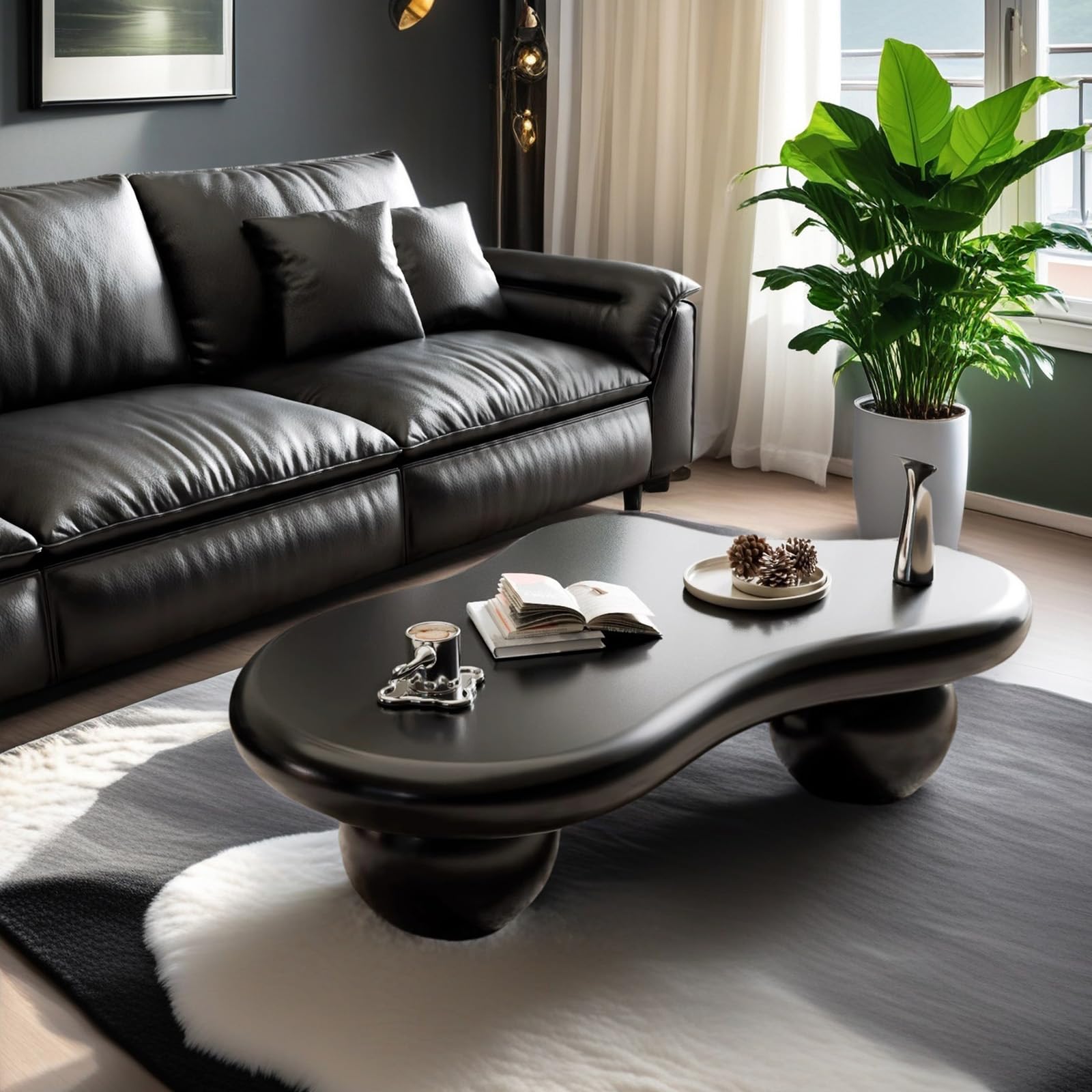 Drewniany minimalistyczny stolik kawowy, 3 nogi, nieregularny design, okrągły narożnik, stolik centralny do salonu, funky stolik pomocniczy, 100 cm, brązowe wykończenie