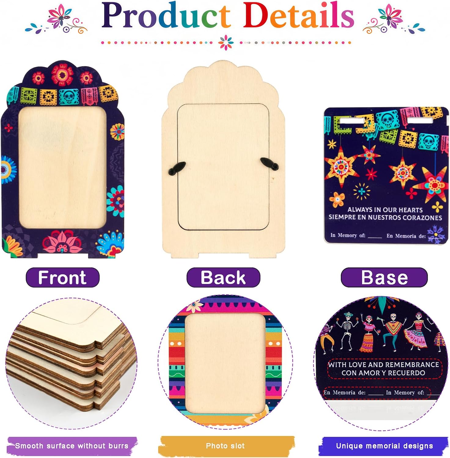 10PCS Dia De Los Muertos Altar Ofrenda DIY Wooden Picture Frame Craft Kit