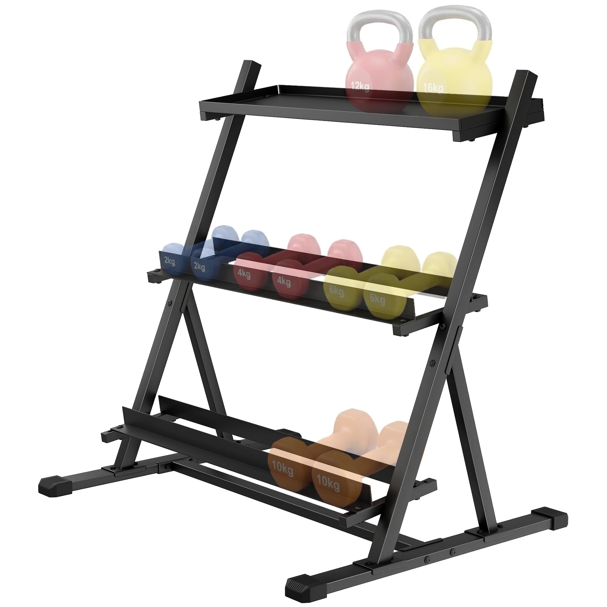 SPORTNOW 3-Tier Heavy-Duty Dumbbell Rack - Steel - Black