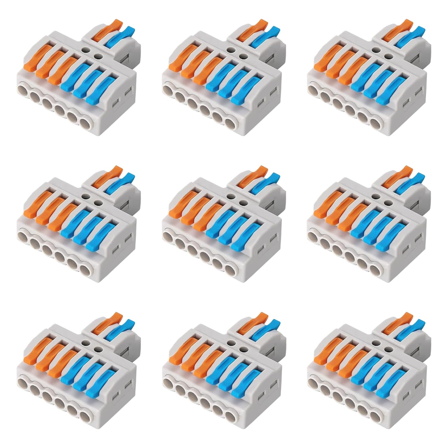 9PCS Lever Wire Connectors Quick Wiring Cable Connector Electrical Lever Wire Cable Connectors Push-in Conductor Terminal Blocks (2 in 6 Out)