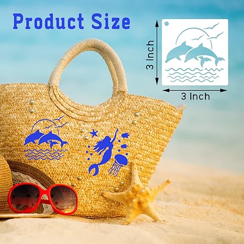 Miniatura 2 de 80 plantillas para pintar sobre madera, plantillas reutilizables de criaturas marinas y oceánicas, plantillas de sirena, plantillas de plástico de