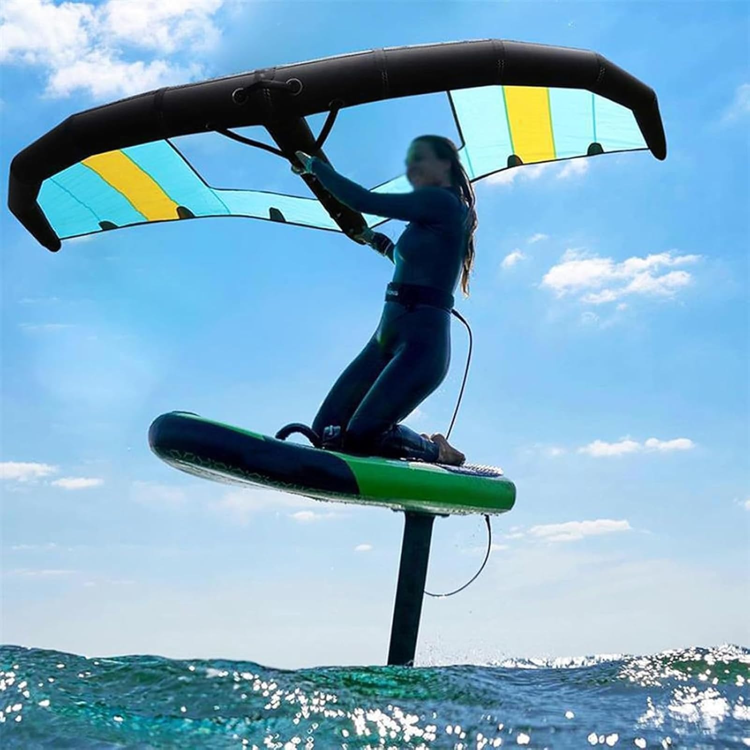 Inflatable Surfing Wing, Handheld Wing Windsurfing Sail, Portable Inflatable Wind Wing, Handheld Surf Sail with Window,4㎡,5㎡,6㎡ for Adult, Beginner, Water Play, Outdoor Fun Sports