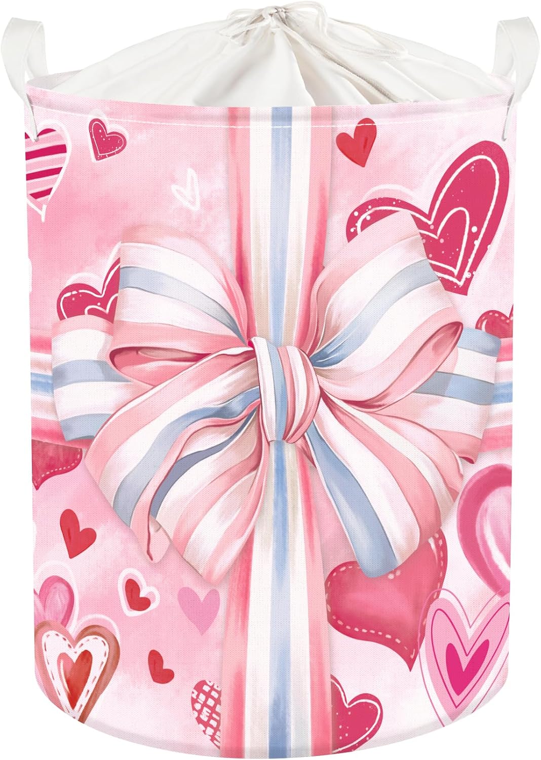 Clastyle Ribbon Bow Baby Gift Box Basket Heart Kid Storage Basket Girl Laundry Hamper Collapsible Clothes Organizer Nursery Bin for Bedroom, Pink, 36 * 45 cm