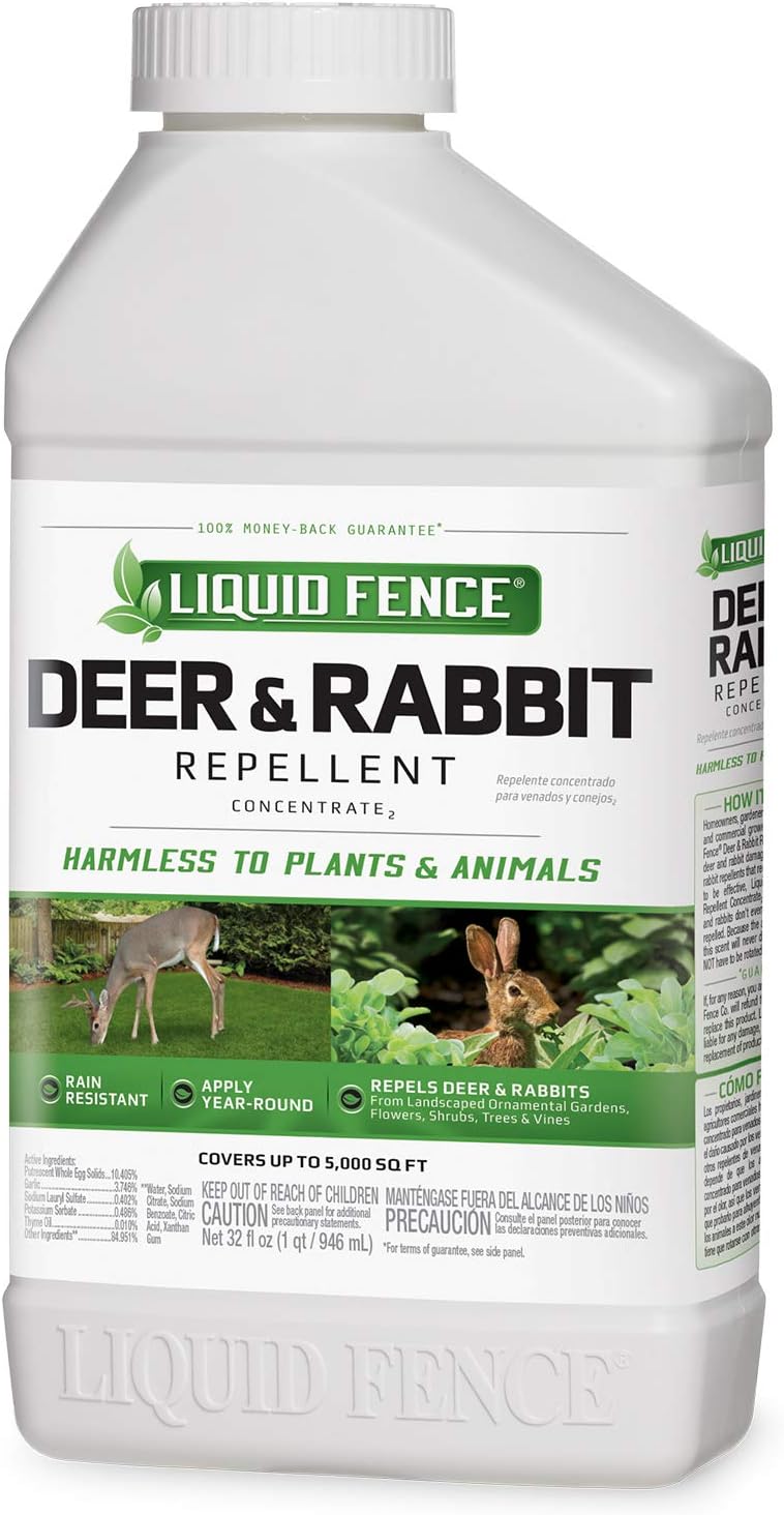 Liquid Fence Deer And Rabbit Repellent Concentrate 32 Ounces, Apply Year-Round