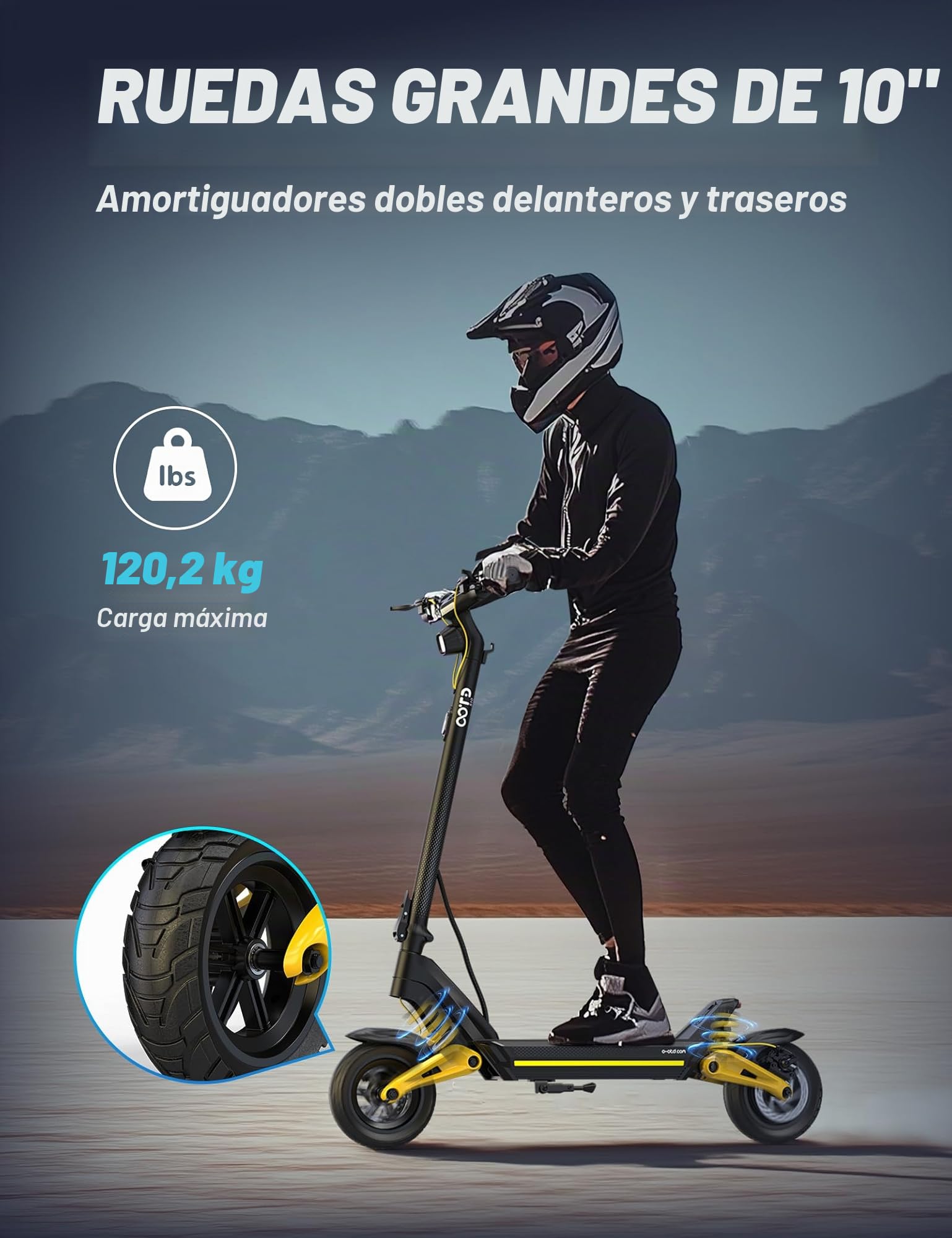 OOTD S10 Patinete Eléctrico Adultos, 10 Pulgadas E Scooter con Batería 48V 20AH 1400W Pot. Máxima Autonomía 35-80 KM, Suspensión Delantera y Trasero de Resorte & Conectividad App, hasta 120 kg