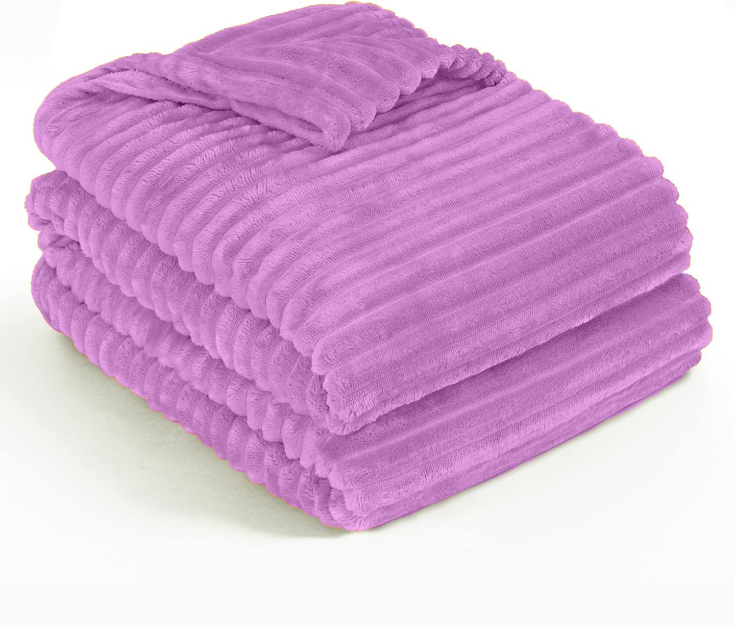 Striped Flannel Blanket Plush Throw Blanket Super Soft Flannel Blanket King Size(220x240) For Bed and Sofas Luxurious Warm and Comfortable (Orchid)
