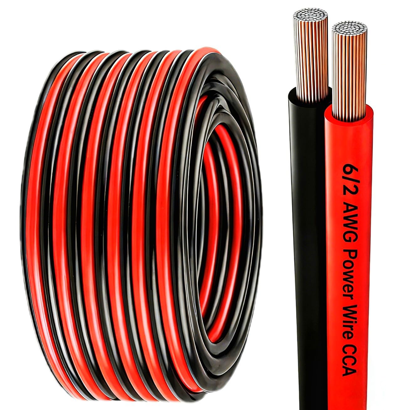 6 Gauge Wire 30 FT Copper Clad Aluminum CCA 600V, 6/2 AWG Flexible Car Amplifier Power Cable for Automotive, Audio, RV, Trailer, Battery and Speaker