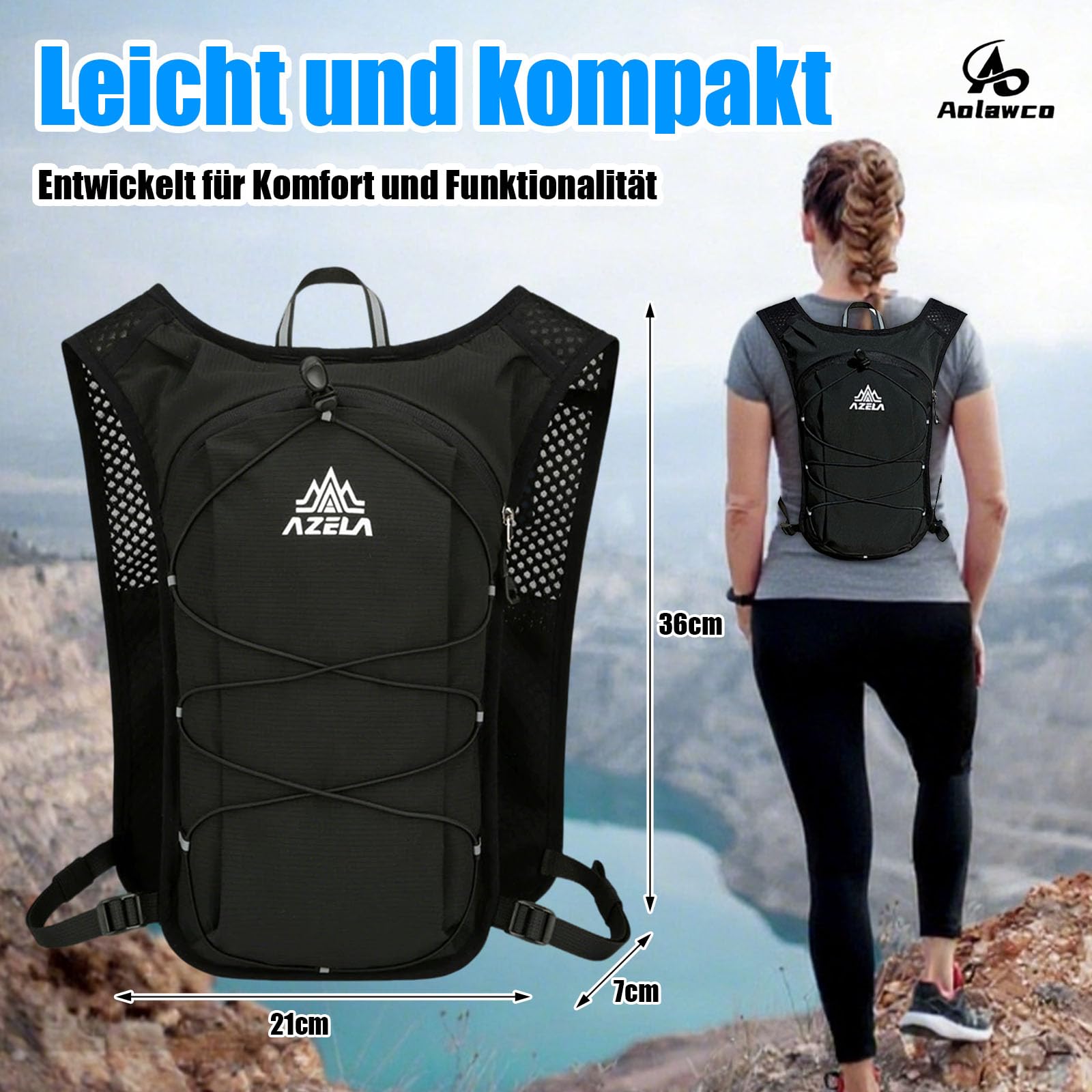 Ultraleichter Atmungsaktiver Laufrucksack – Mit Wasserblasen-Fach Für Sport, Wandern, Radfahren