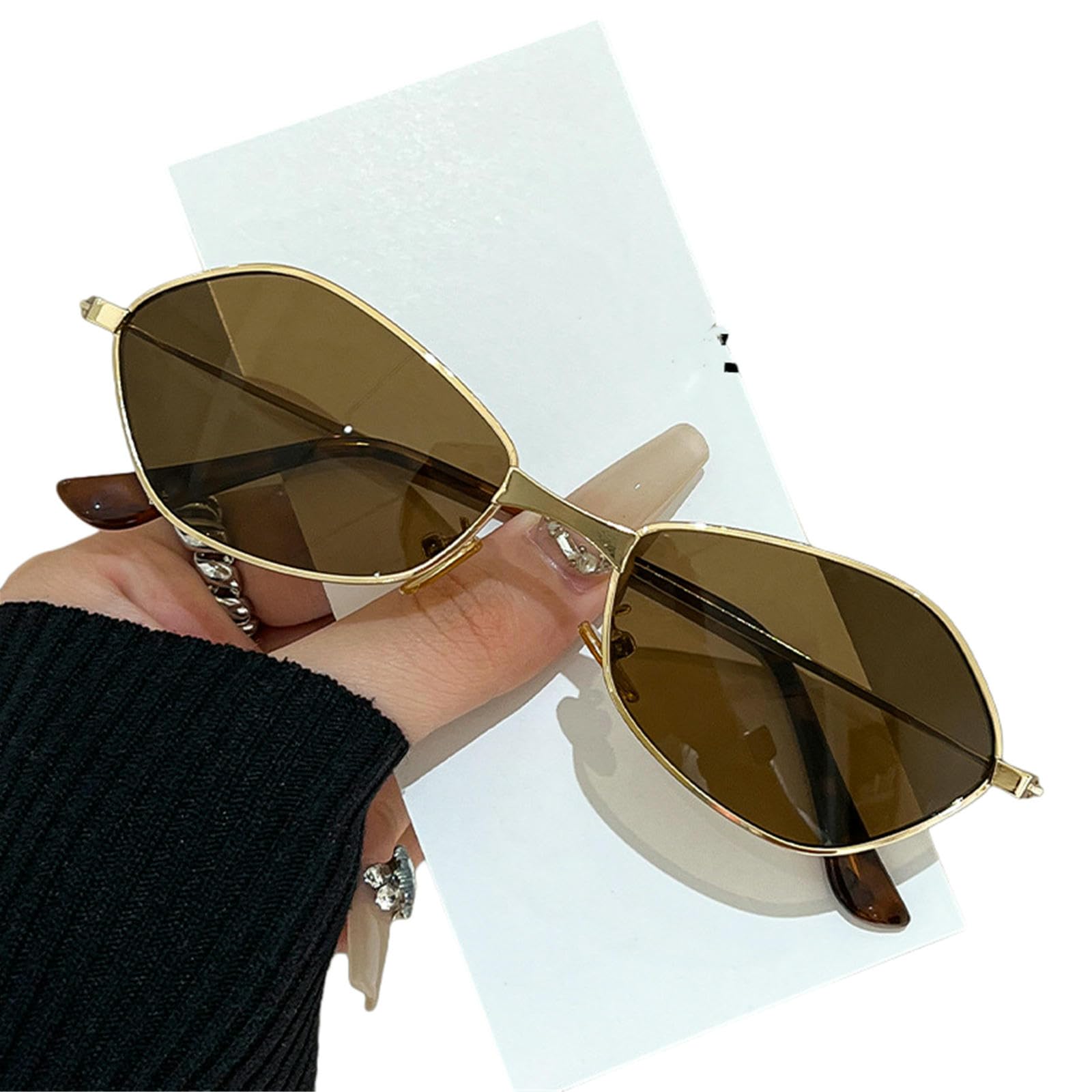 Gyios Women's Gold Frame/Brown Lens Sunglasses For Men Vintage Narrow