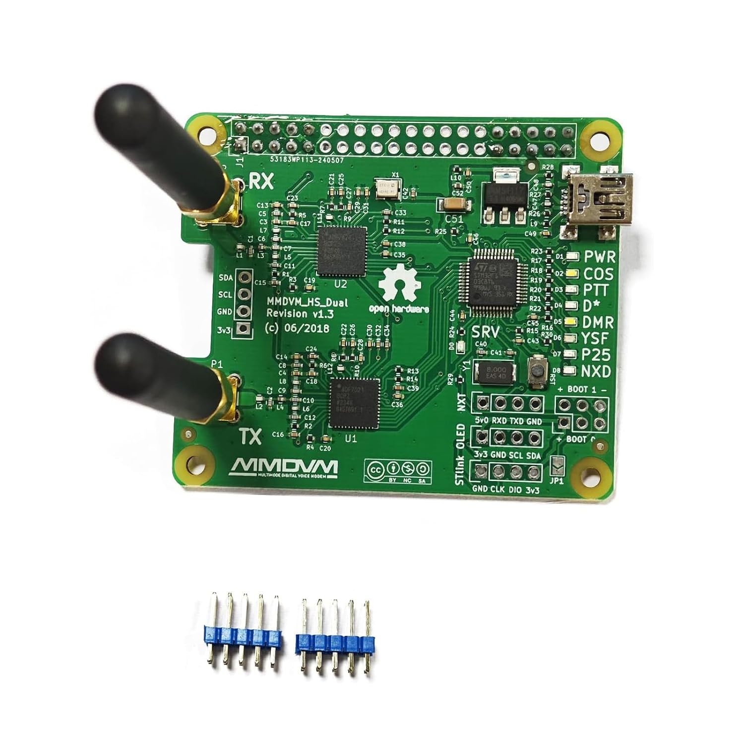 2019 V1.3 voor MMDVM HS dual hat duplex hotspot-module OLED-display UHF/ VHF-antenne-ondersteuning voor P25 / DMR/YSF