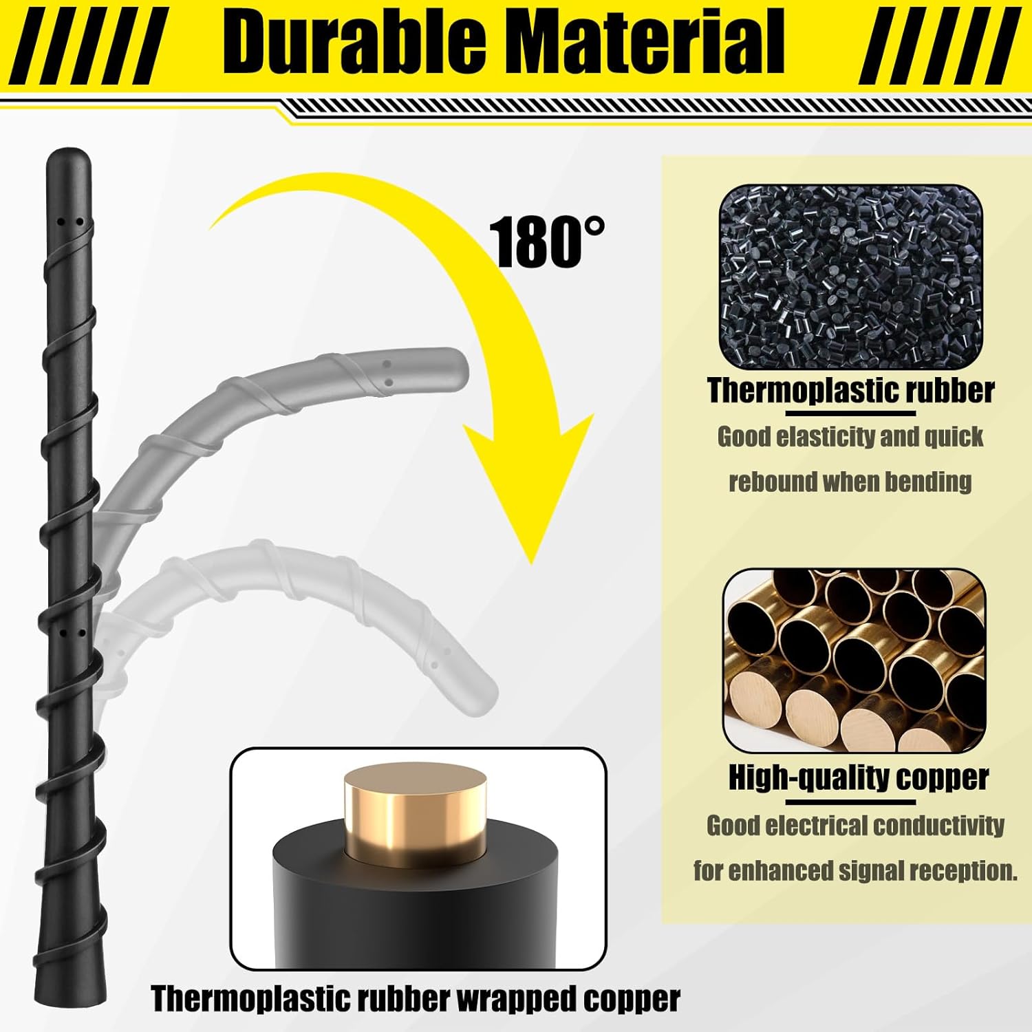 BFXM Black Spiral Bending Antenna, Waterproof Car Rubber Antennas, 7 Inch Auto Toppers Flexible Retrofit Antenna with Screw, Exterior Car Accessories for Car Radio AM FM for Trucks, Cars, SUVs
