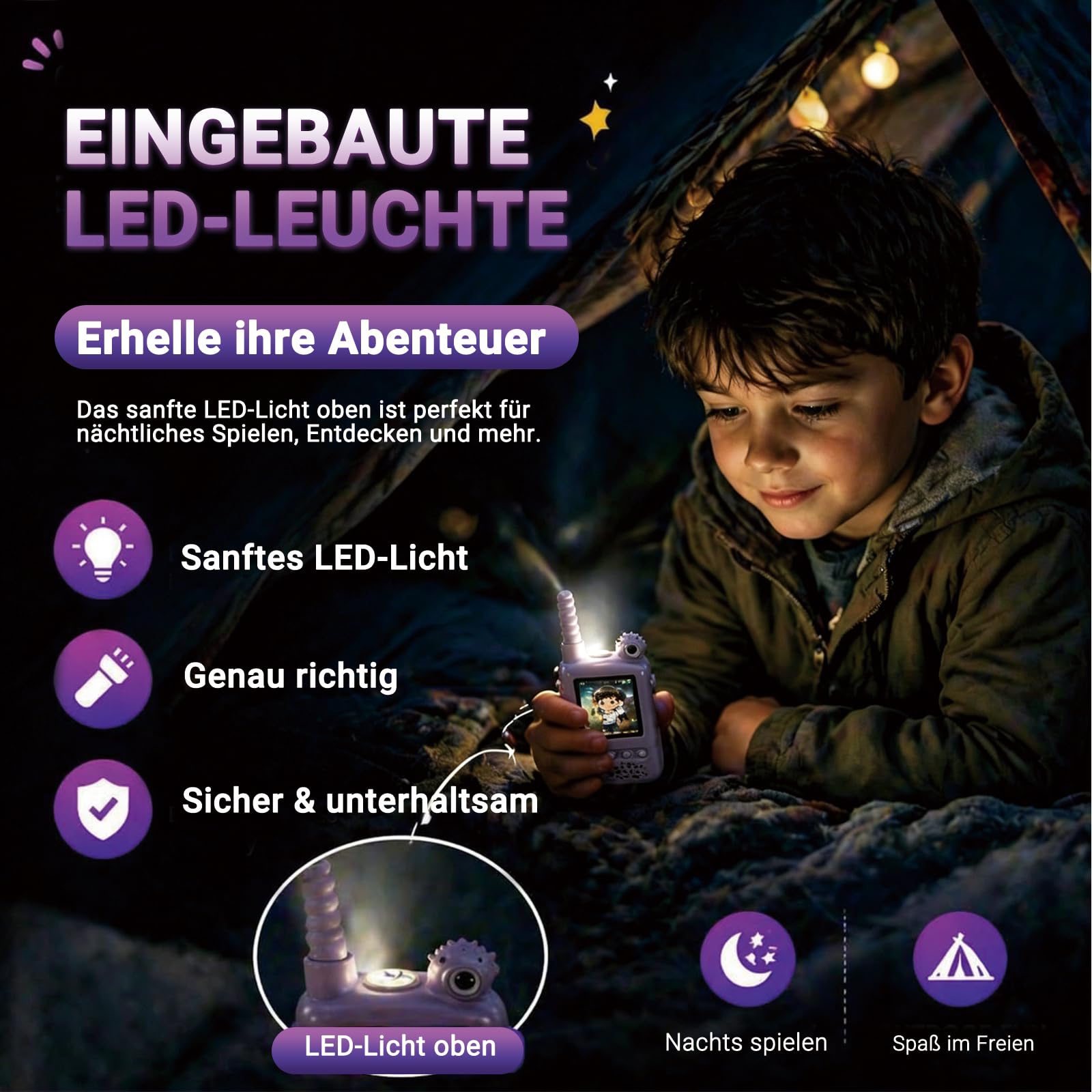 Video Walkie Talkie Kinder 2er Set, wiederaufladbare Walky Talkies mit 180° Kamera & Foto, Draußen Spielzeug Geschenk für Jungen Mädchen 3-12 Jahre
