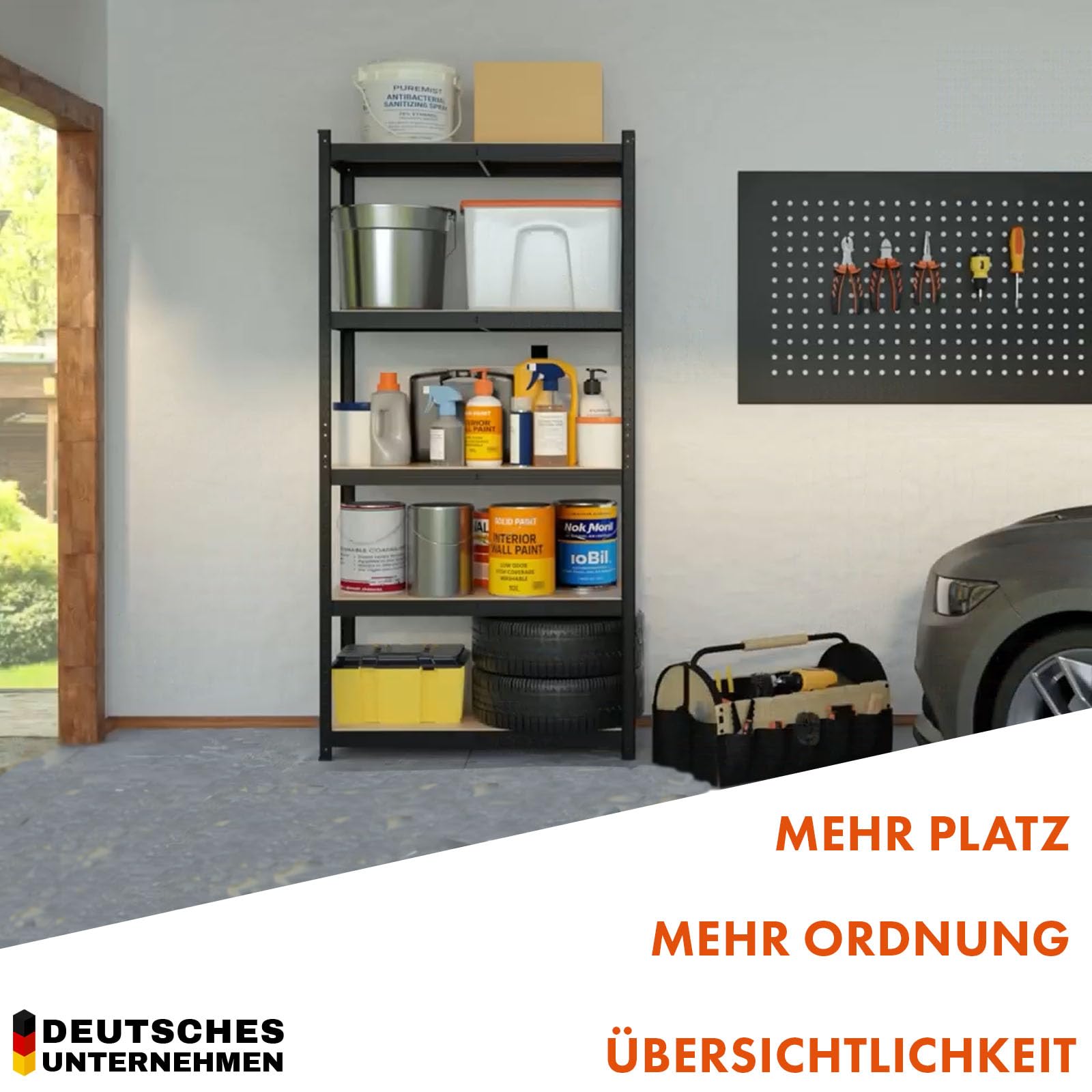 KARAT Schwerlastregal, Kellerregal, Lagerregal mit Stahlgestell 1050 kg Traglast (Schwarz, 180 x 90 x 60 cm) Rhino