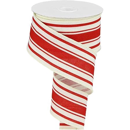 Farmhouse Stripe on Cotton Wired Edge Ribbon - 2.5 Inches x 10 Yards (Ivory, Farmhouse Red)