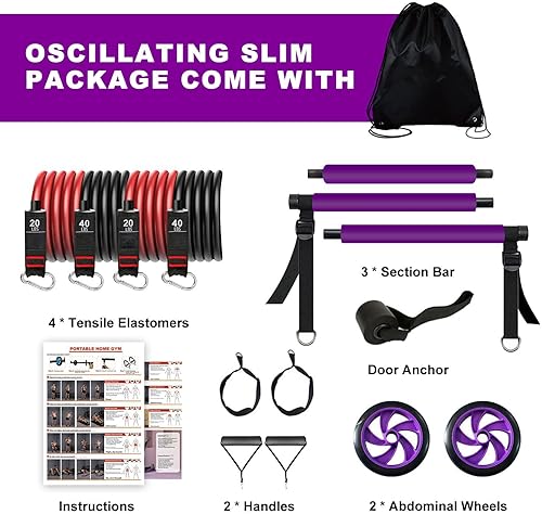 Miniatura 7 de Pilates bar kit Multiple Fitness bar with Resistance Bands, Ab Rollers.Core Strength Training Equipment. Squat Machine for Men and Women.Portable