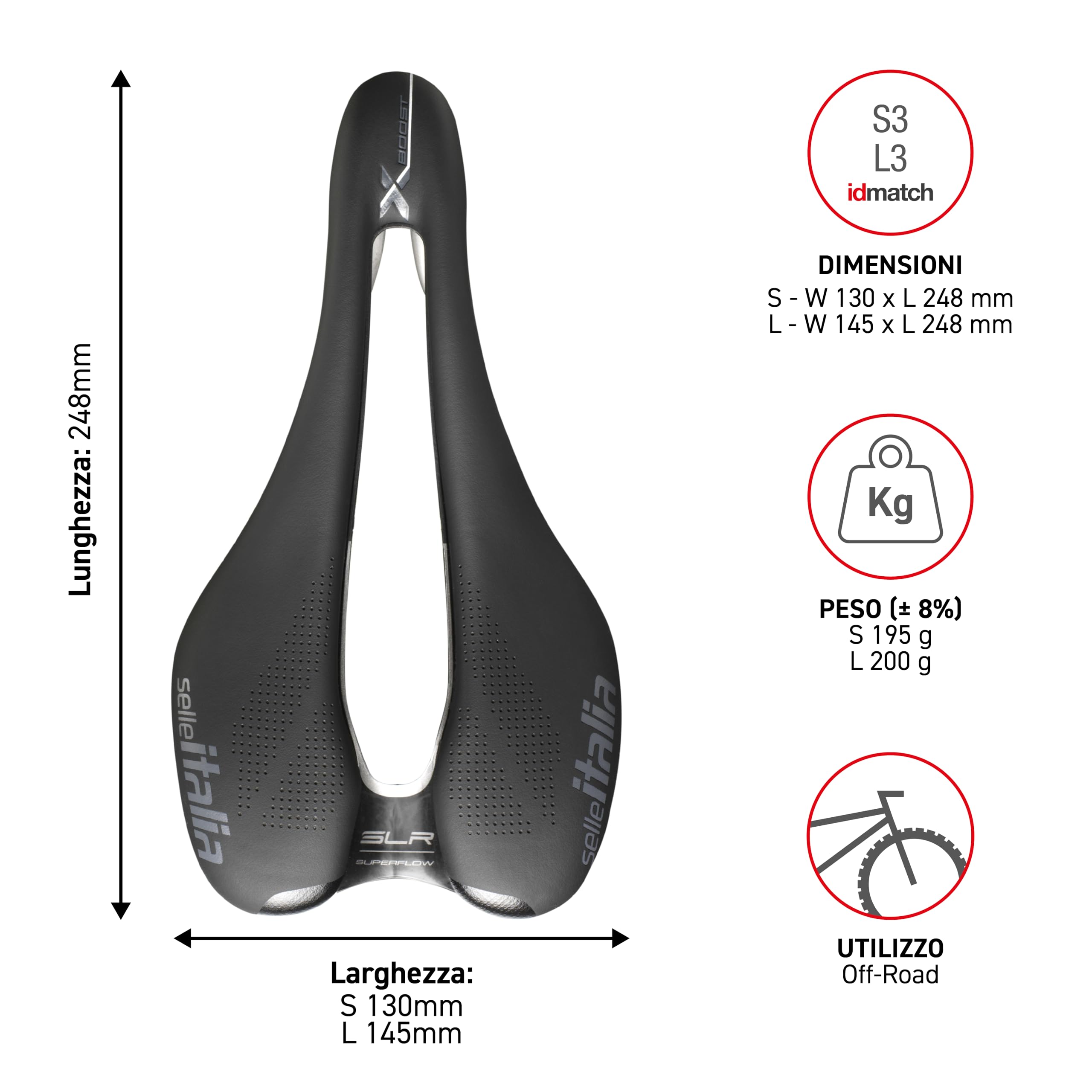 Selle Italia SLR Boost X-Cross TI 316 Superflow - Sella Bici da Off-Road, Ciclismo Cross-Country, Foro Anatomico, Ammortizzatori