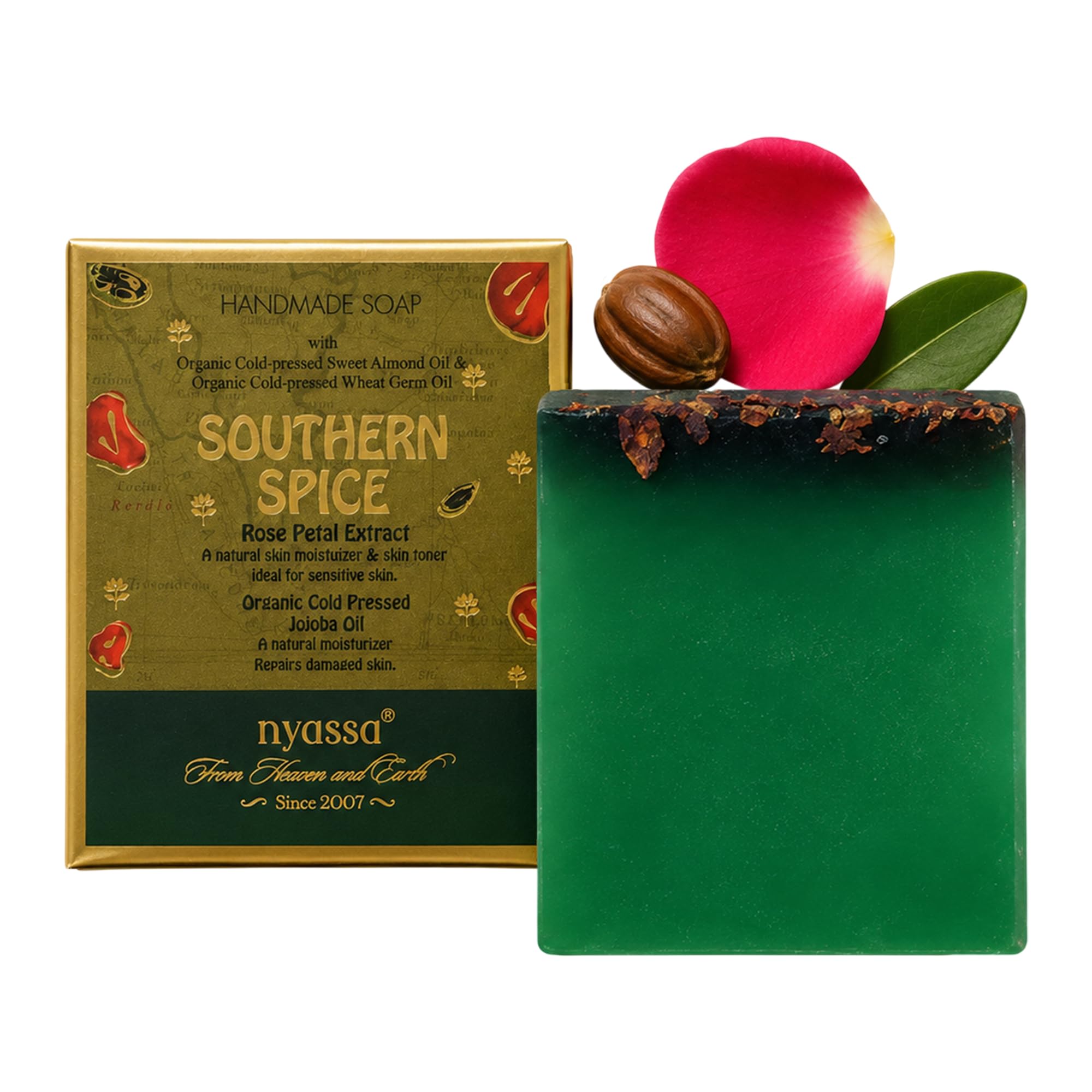 Nyassa Southern Spice Natural Bathing Handmade Soap | Rose Petal extract & Organic Cold Pressed Jojoba Oil | All Skin Type 150gm-image-4