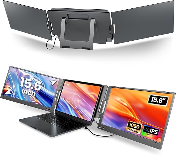KPKUE 15.6 Laptop Screen Extender Monitor, 1080P FHD IPS Dual Portable Monitor for Laptop, Compatible with 12 -16 Laptops, Plug and Play (Mac Windows Chrome) X90E Pro