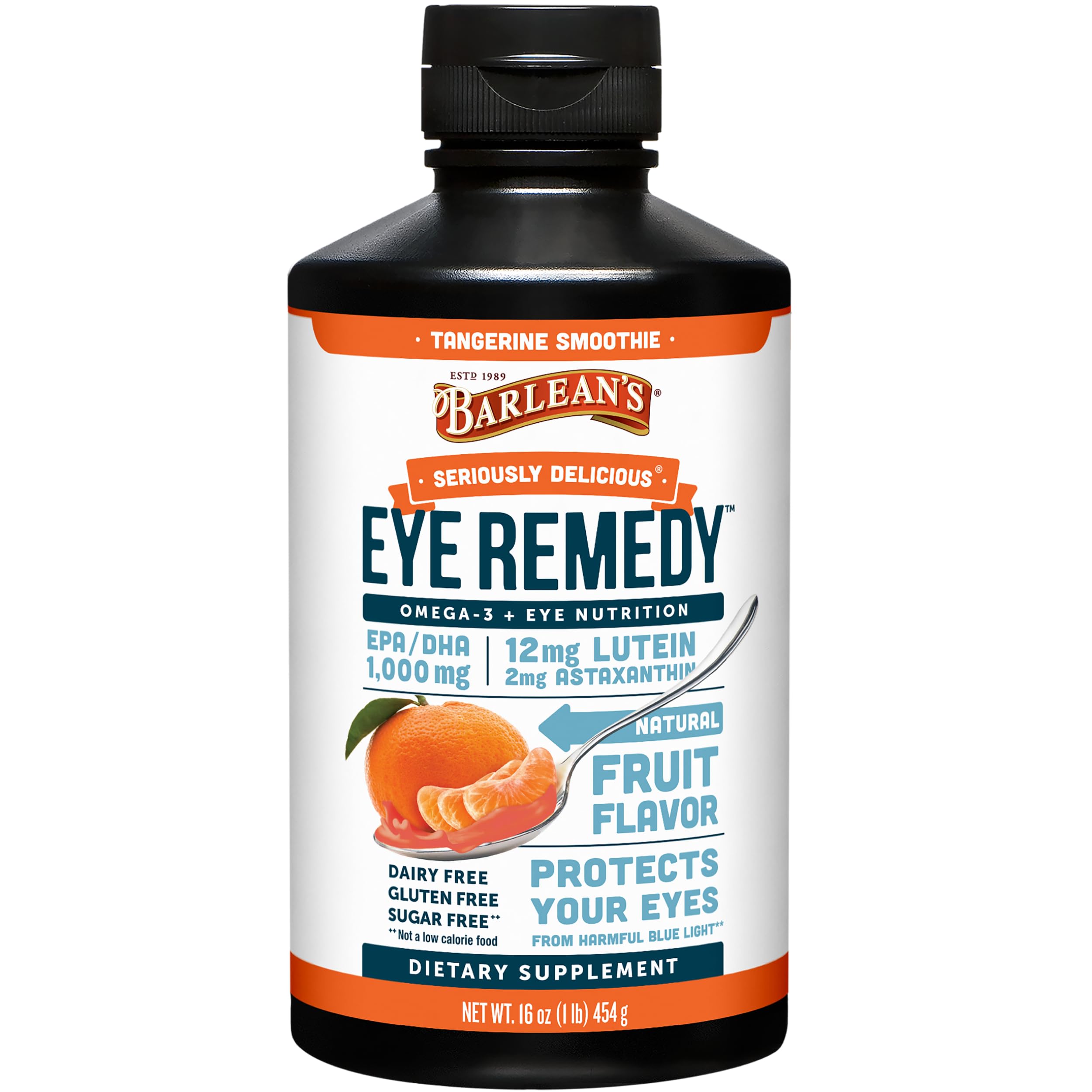 Eye Remedy Supplement, Tangerine Flavored Fish Oil Liquid with Lutein, Astaxanthin and Zeaxanthin,1,000mg Omega 3 EPA DHA, Eye Care Supplements, 16 oz