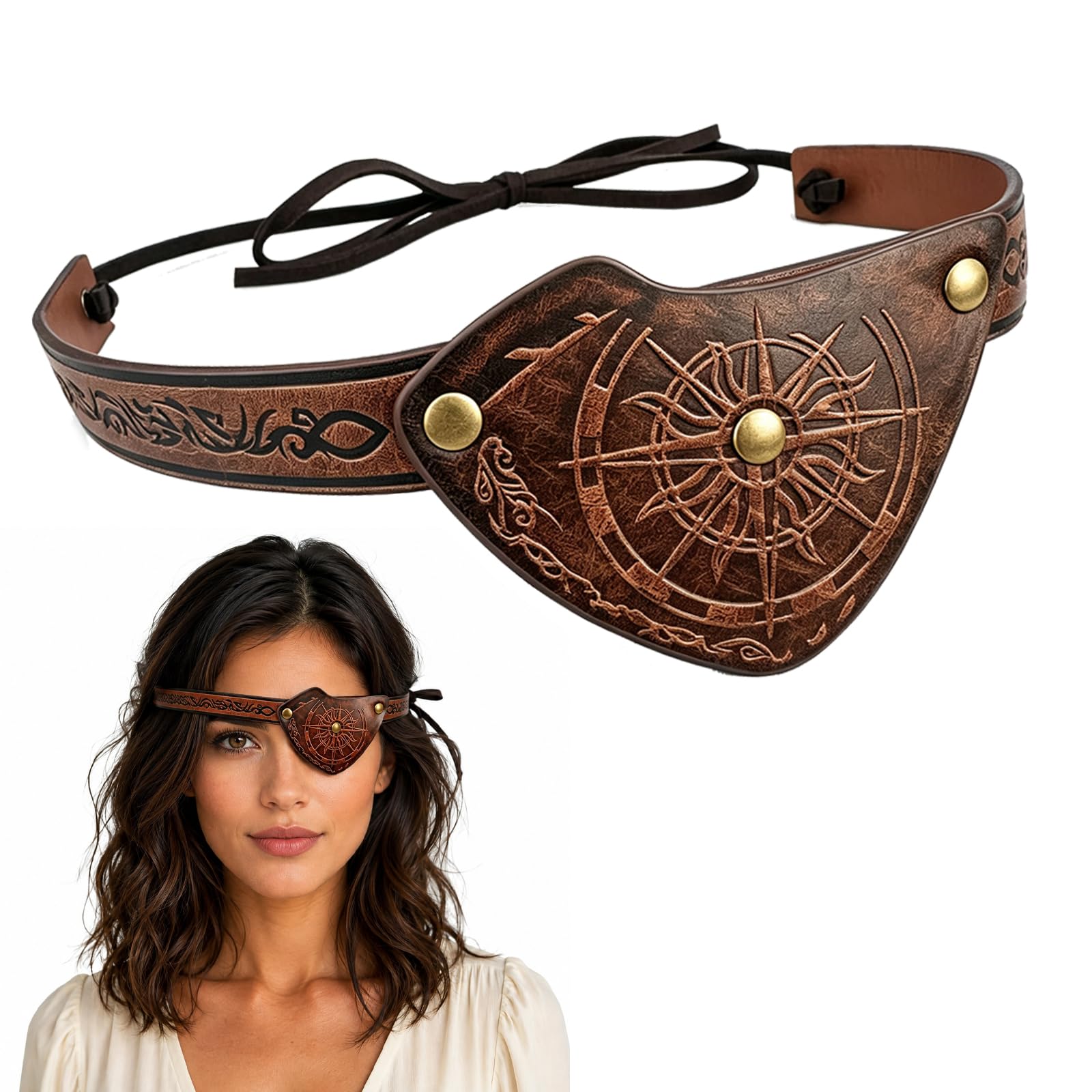 Ligynotu Medieval Pirate Eye Patch, Vintage Embossed Eye Mask for Cosplay