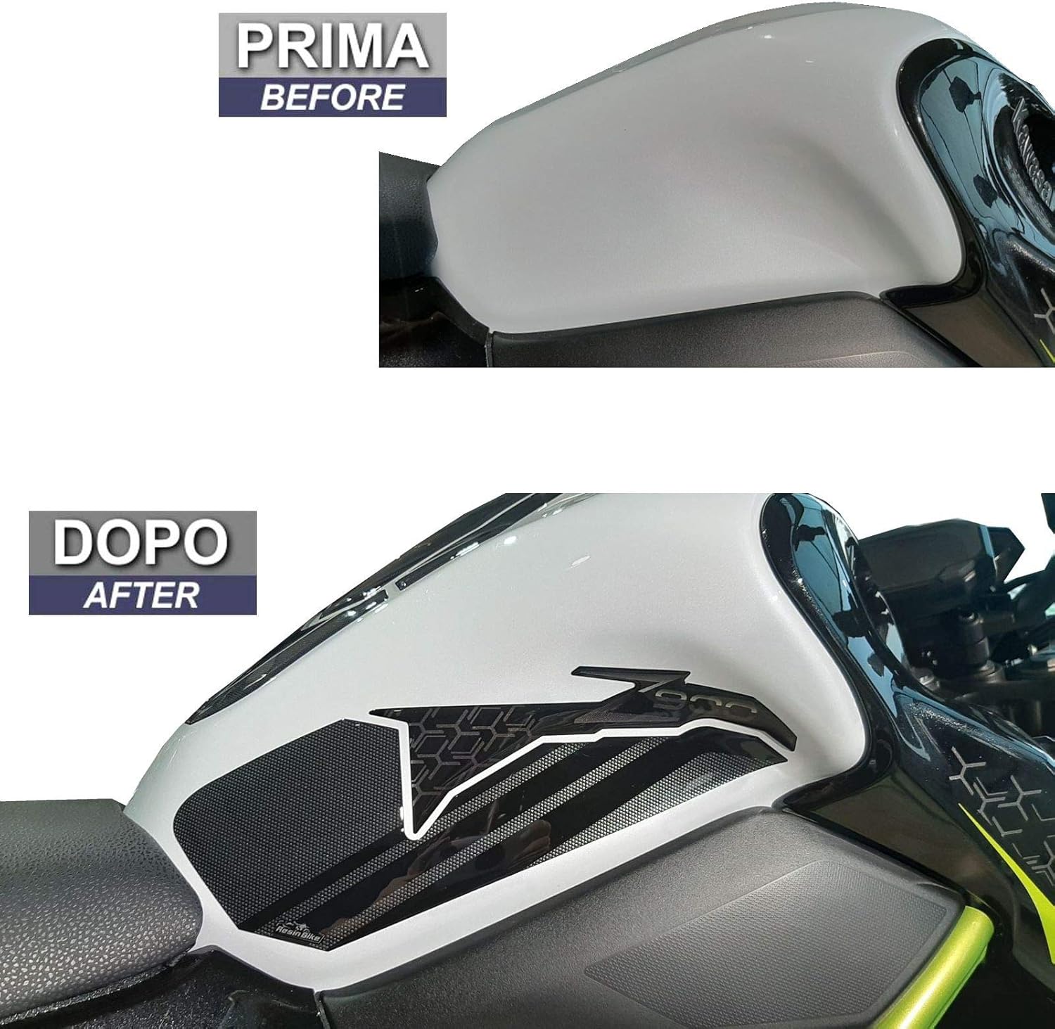 Resin Bike Motorcycle 3D Stickers Compatible with Kawasaki Z 900 2021. Side Protections from Impact and Scratches. Pair of Resin Stickers - Silver - Made in Italy