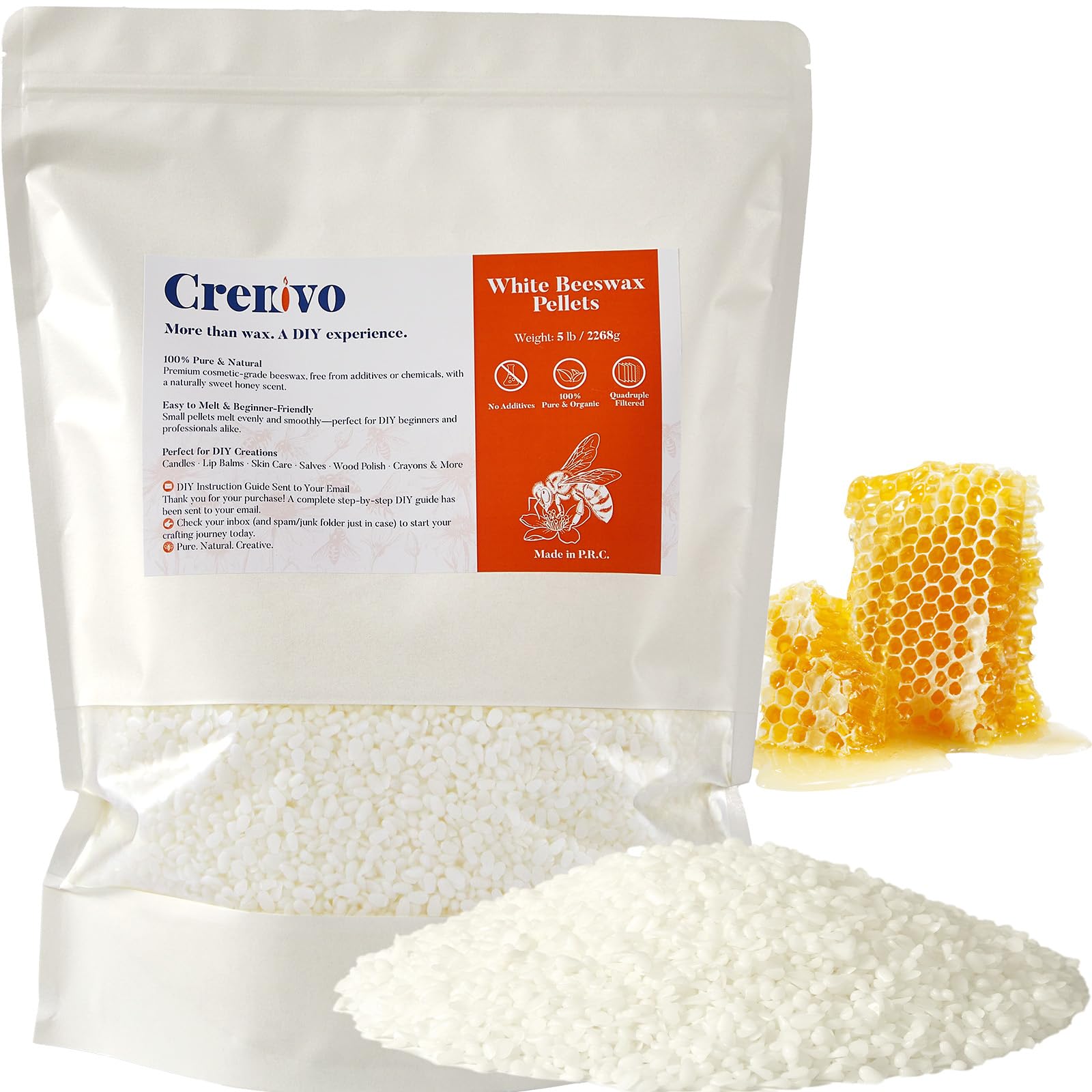 Amazon.com: Crenovo White Beeswax Pellets 5 LB, 100% Pure Natural