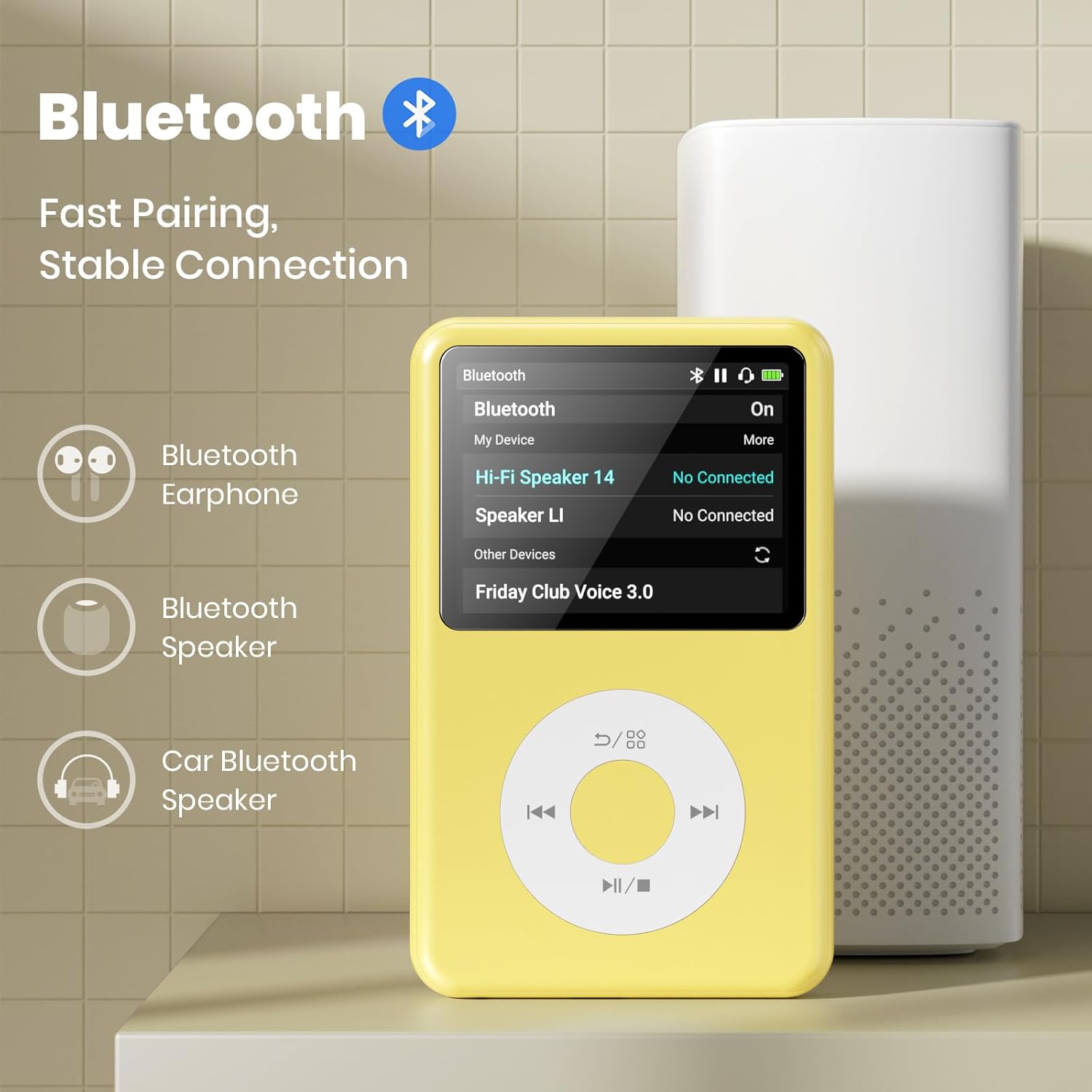 Mp3 Player with Bluetooth Y1 Portable Music Digital Players Supports Playlist Audiobook Video Nice Gadget for Kids Lemon