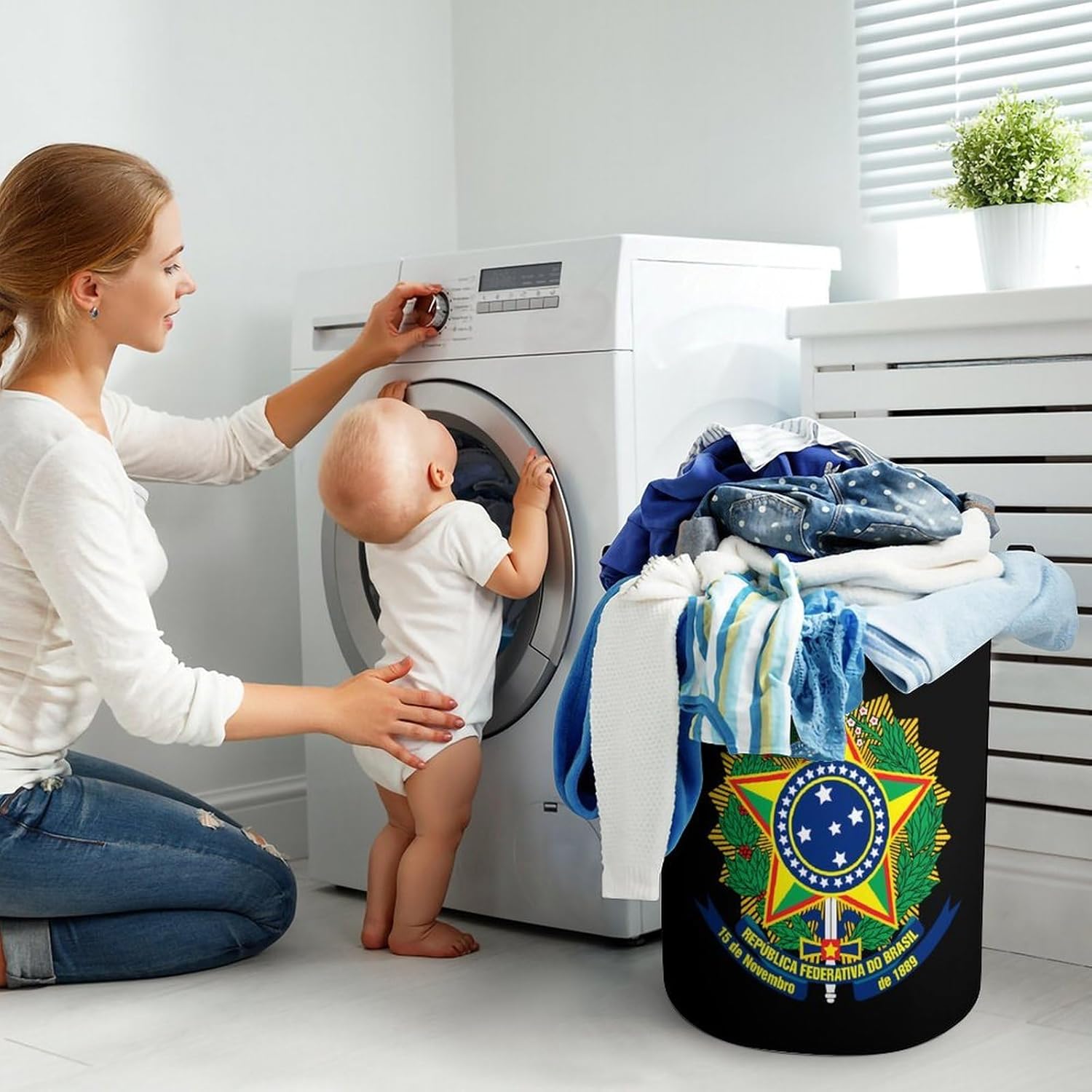 Coat of Arms of Brazil Novelty Collapsible Laundry Baskets Waterproof Clothes Hamper Storage Bins with Handles 13.8"x13.8"x17.3" 17.3"x17.3"x17.3"
