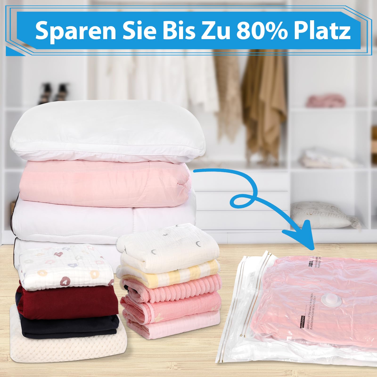 10 Stück Vakuumbeutel Für Kleidung,90x50 Cm Hohe Kompressions