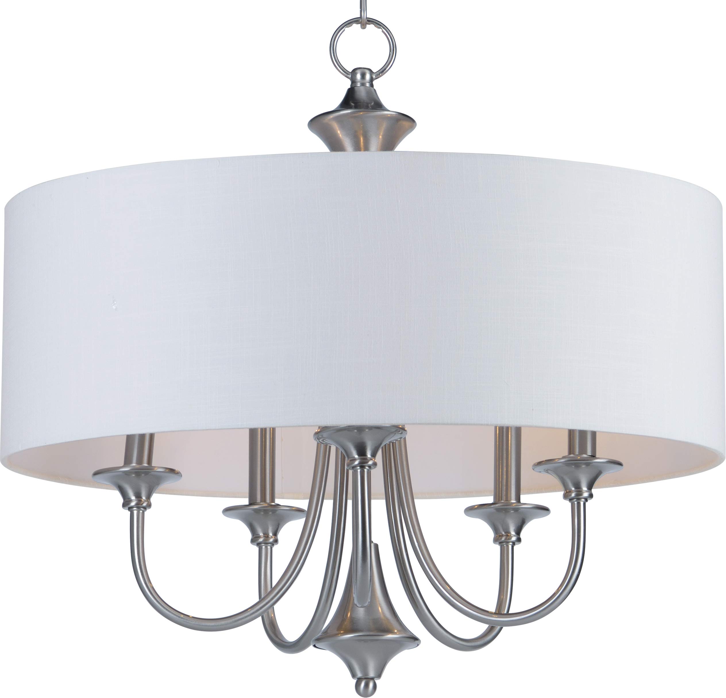Maxim 10015WLSN Bongo Oatmeal Linen Drum Pendant Ceiling Light, 5-Light 200 Total Watts, 21"H x 22"W, Satin Nickel