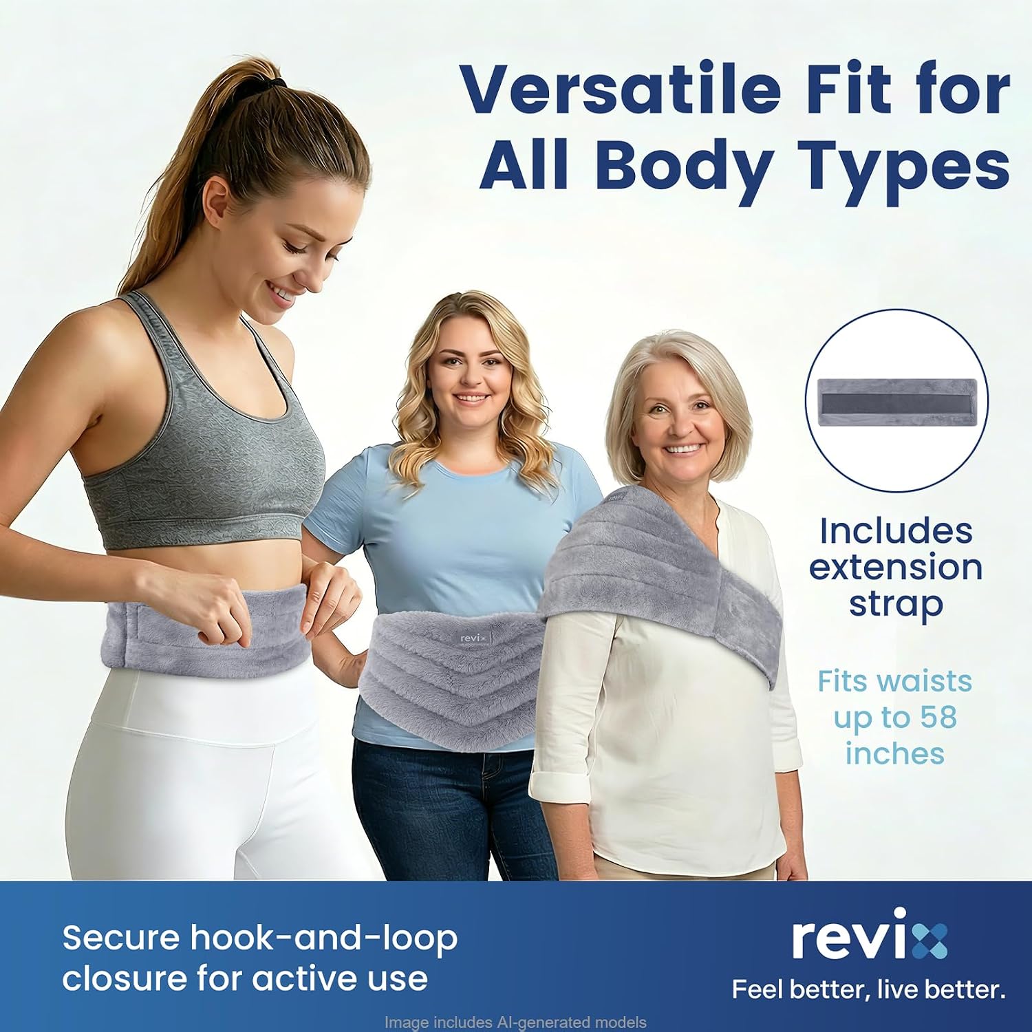 REVIX Microwave Heating Pad for Back, Wearable Moist Heat Waist Wrap, Gray