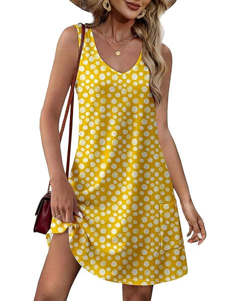 domirica Rose Floral Sundresses for Women 2026 Sleeveless V Neck Loose A Line Summer Casual Vacation Dresses Pocket