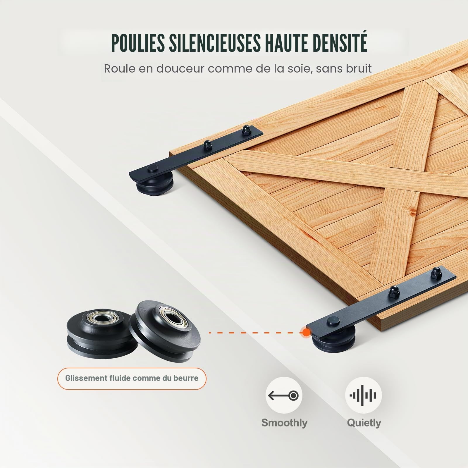 VEVOR Kit Quincaillerie de Porte Coulissante de Grange 244 cm Rail Porte Coulissante Convient Porte Simple Largeur 1,12-1,32 m Épaisseur 32-45 mm Charge 150 kg Poulie Silencieuse Forme I pour Maison