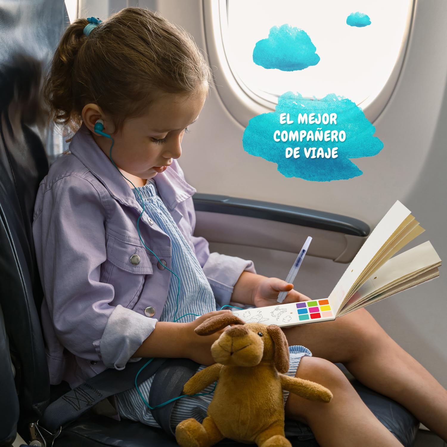 Festicy Libro para colorear de acuarela con pincel de depósito de agua, edición 2025, 25 páginas, ideal para viajes y vacaciones