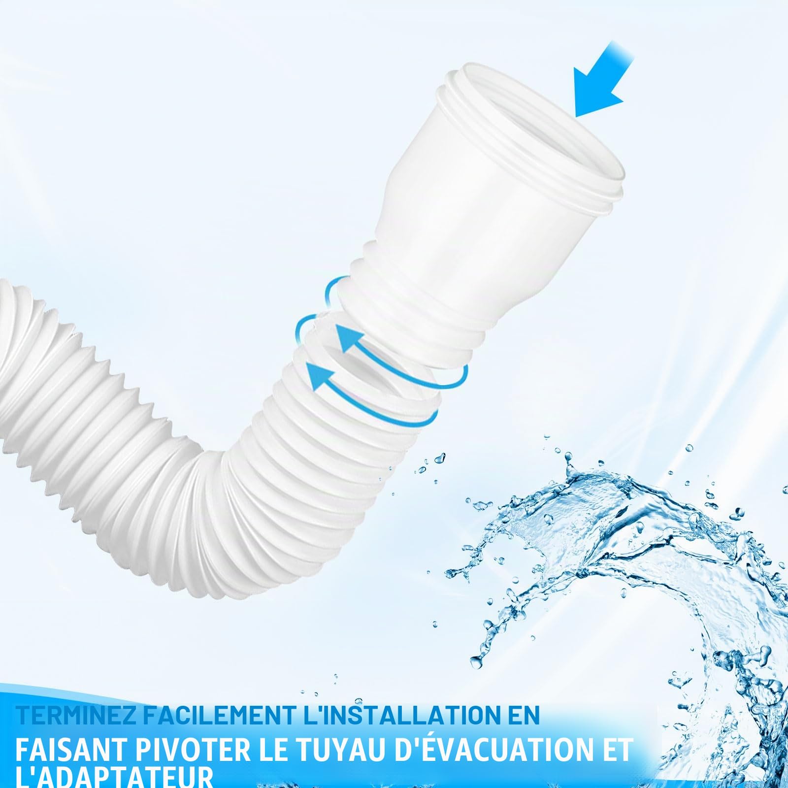 Lot de 2 rallonges flexibles de gouttière, rallonge ronde pour tuyau de descente 80/100 mm, extension de gouttière, extension de 47 à 150 cm, pour gazon/avant-toit (blanc)