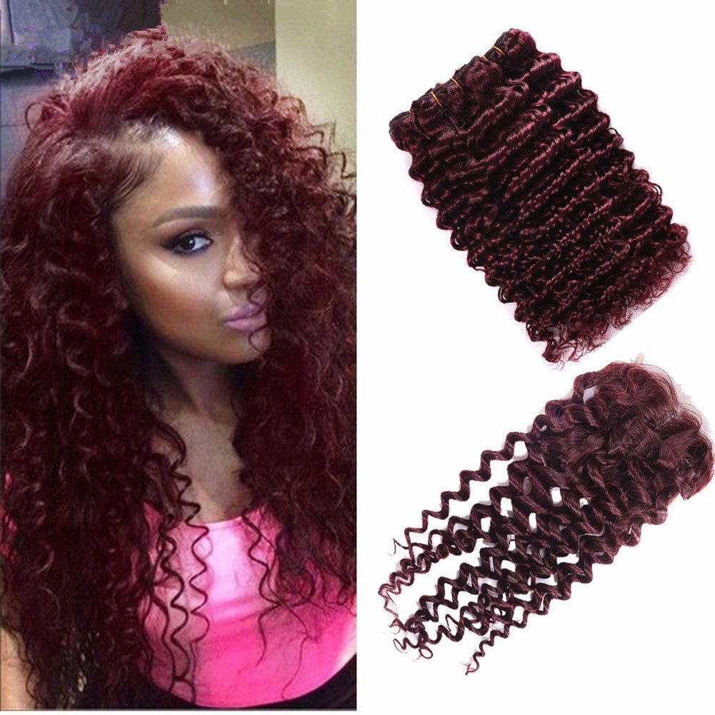 Ruma Hair 99J Burgundy Deep Wave Curly Brazilian Virgin