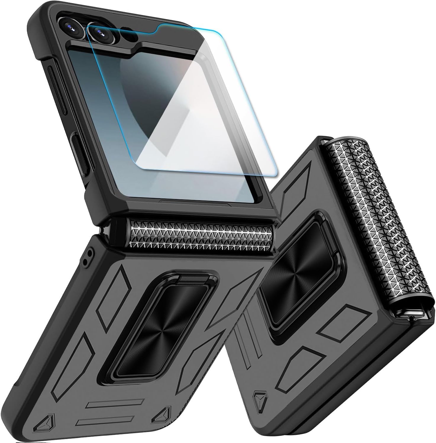 for Galaxy Z Flip7 FE/Z Flip 6 Case, Samsung Flip 6/Flip 5 Case with Hinge Protection/Kickstand/Screen Protector,Slim Shockproof Phone Case for Samsung Galaxy Flip7 FE/Z Flip 6 2024,Black