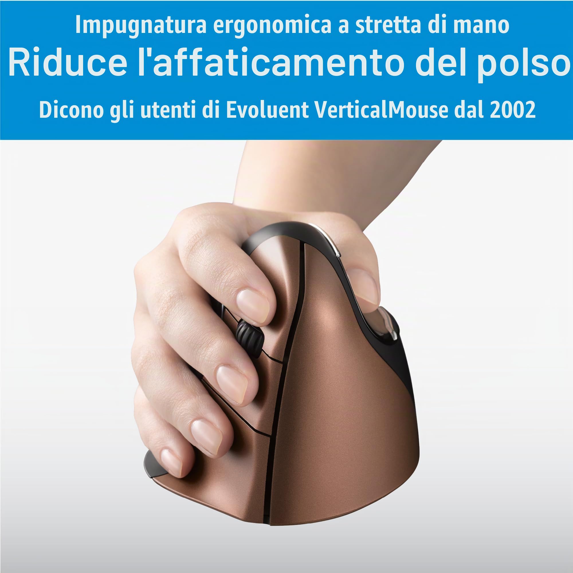 Evoluent Vm4S Piccolo Mouse Destro Evoluent 4 6 Brancolare/Rotella di Scorrimento/Cavo, 2400 dpi