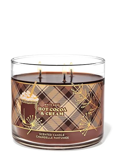 Bath & Body Works, White Barn 3-Wick Candle w/Essential Oils - 14.5 oz - 2021 Christmas Scents! (Hot Cocoa & Cream)