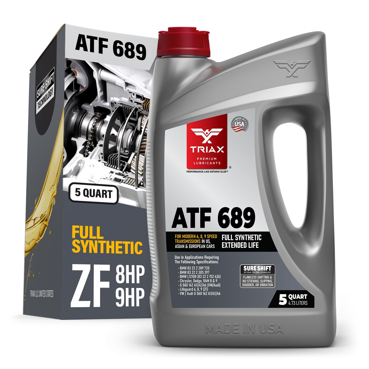 TRIAX ATF 689 Full Synthetic – Para Transmisiones Automáticas ZF 6HP 8HP 9HP – Compatible con Jeep Chrysler Dodge RAM Audi BMW Land Rover Mercedes Benz Porsche y Más – 946 ml (4,73 L (5 Quarts))